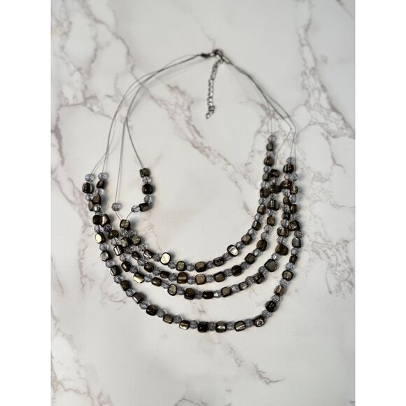 Abalone and Smokey Glass Multistrand Necklace - Picture 4 of 5